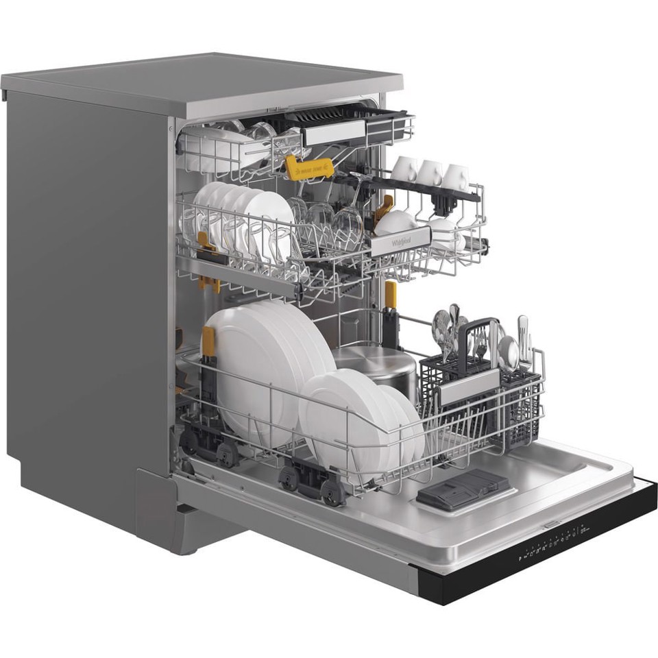 Whirlpool W8F HS61X, Lavastoviglie MaxiSpace 60cm, classe A, 15 coperti, 41dBA, Inox