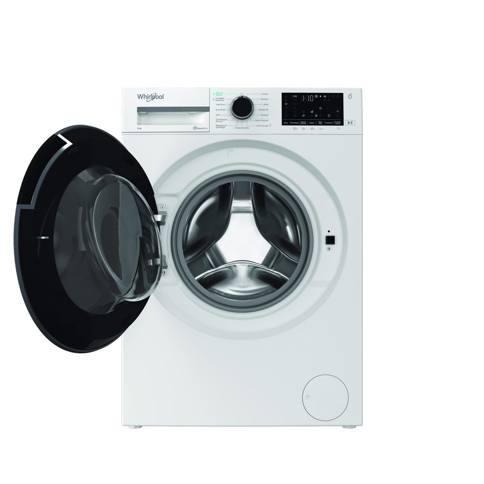 Whirlpool WAM R949WB IT, 9kg, classe A -30%, Bianco, Inverter, 1400 giri, Display digitale XL, vapore, porta nera, Wi-Fi