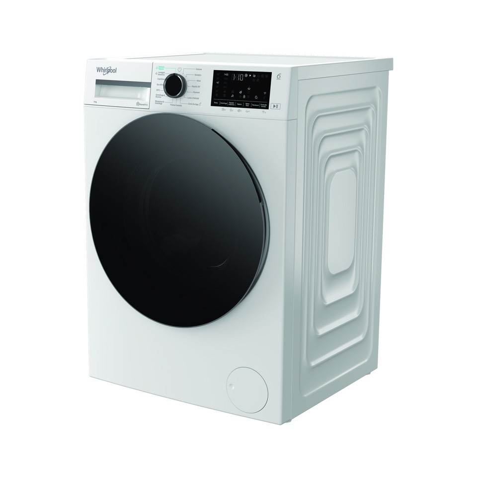 Whirlpool WAM R949WB IT, 9kg, classe A -30%, Bianco, Inverter, 1400 giri, Display digitale XL, vapore, porta nera, Wi-Fi