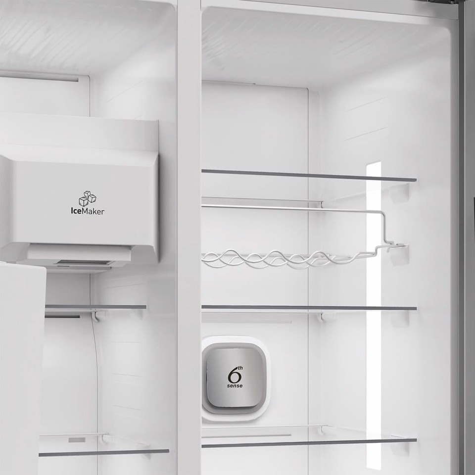 Whirlpool WHG2 6574W XK5E Frigorifero Side by Side a libera installazione, Dual no frost, Classe D, Inox, 35 dbA