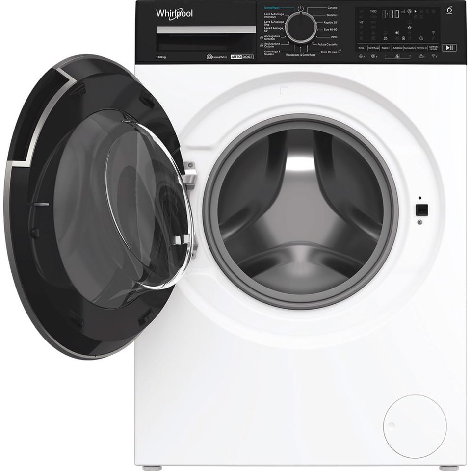 Whirlpool WPD 2836W ADS IT WASHER/DRYER, Capacità 12kg+8kg, classe D|A-10%, colore bianco, Autodose, vapore, porta nera, Wi-Fi