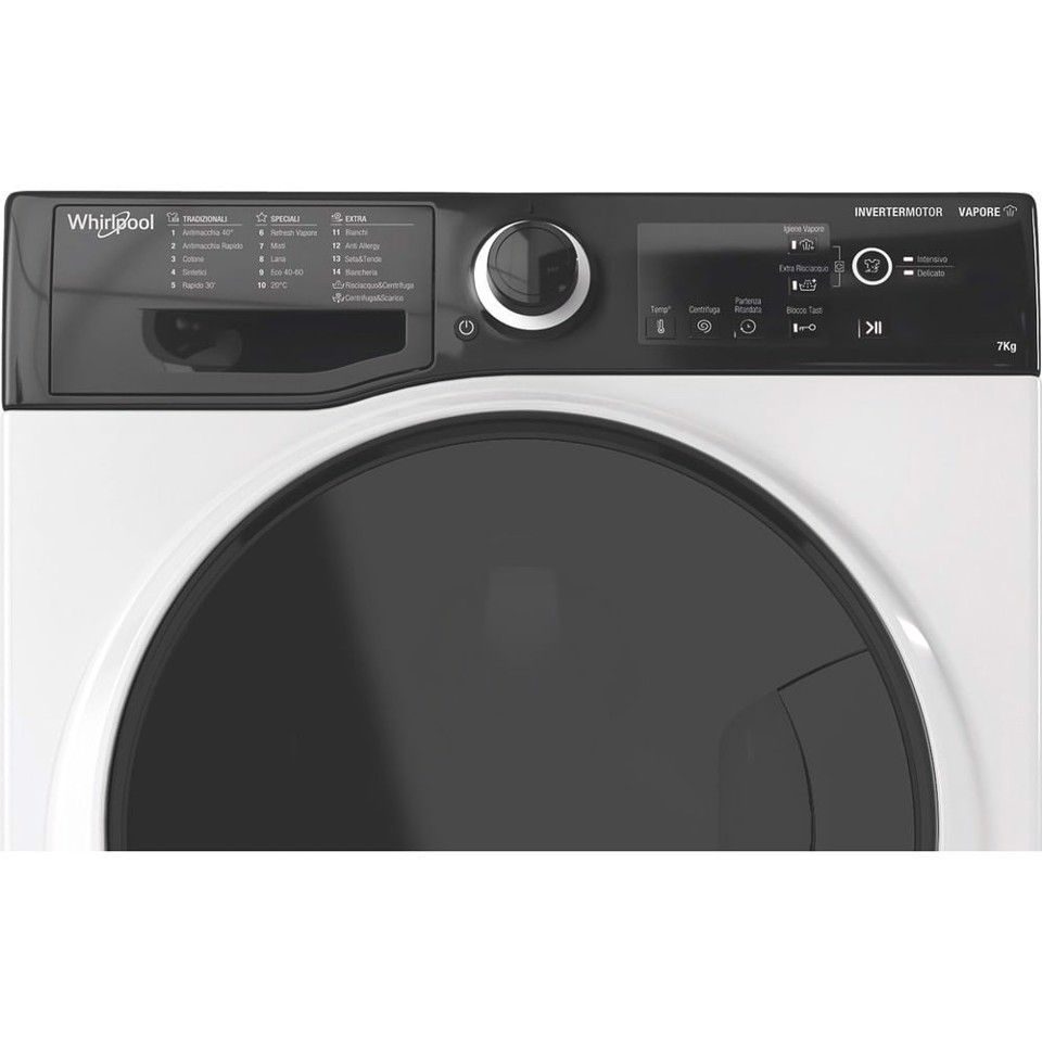 Whirlpool WSB 726 D IT, 7kg, classe A, colore Bianco, Inverter, 1200 giri, Display digitale XL, porta dark screen, Vapore
