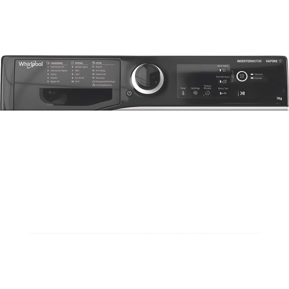 Whirlpool WSB 726 D IT, 7kg, classe A, colore Bianco, Inverter, 1200 giri, Display digitale XL, porta dark screen, Vapore