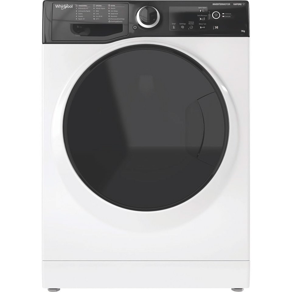 Whirlpool WSB 726 D IT, 7kg, classe A, colore Bianco, Inverter, 1200 giri, Display digitale XL, porta dark screen, Vapore