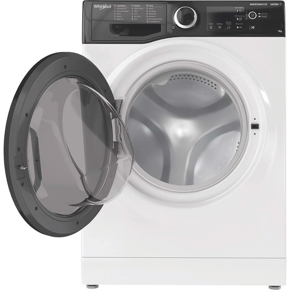 Whirlpool WSB 726 D IT, 7kg, classe A, colore Bianco, Inverter, 1200 giri, Display digitale XL, porta dark screen, Vapore