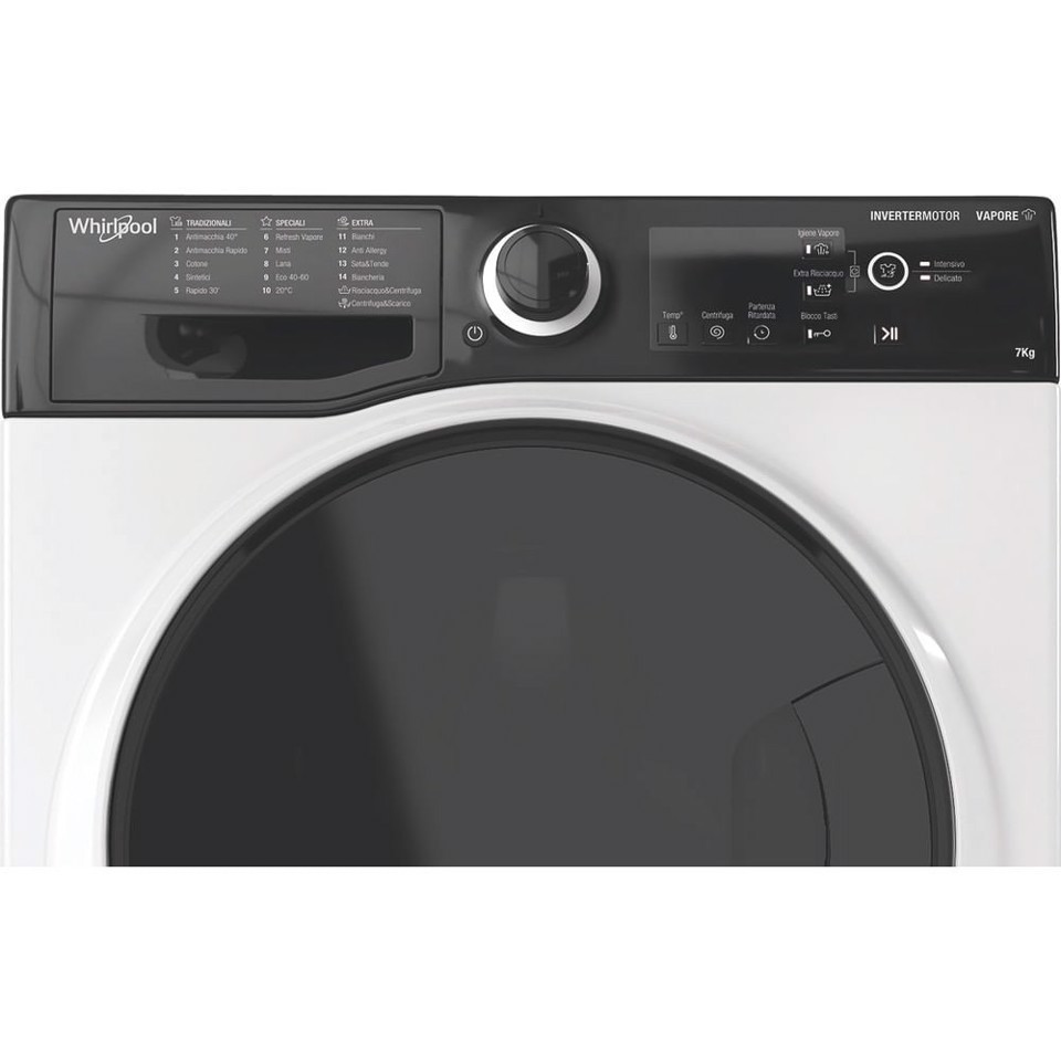 Whirlpool WSB 726 D IT, 7kg, classe A, colore Bianco, Inverter, 1200 giri, Display digitale XL, porta dark screen, Vapore
