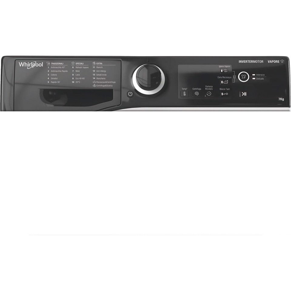 Whirlpool WSB 726 D IT, 7kg, classe A, colore Bianco, Inverter, 1200 giri, Display digitale XL, porta dark screen, Vapore