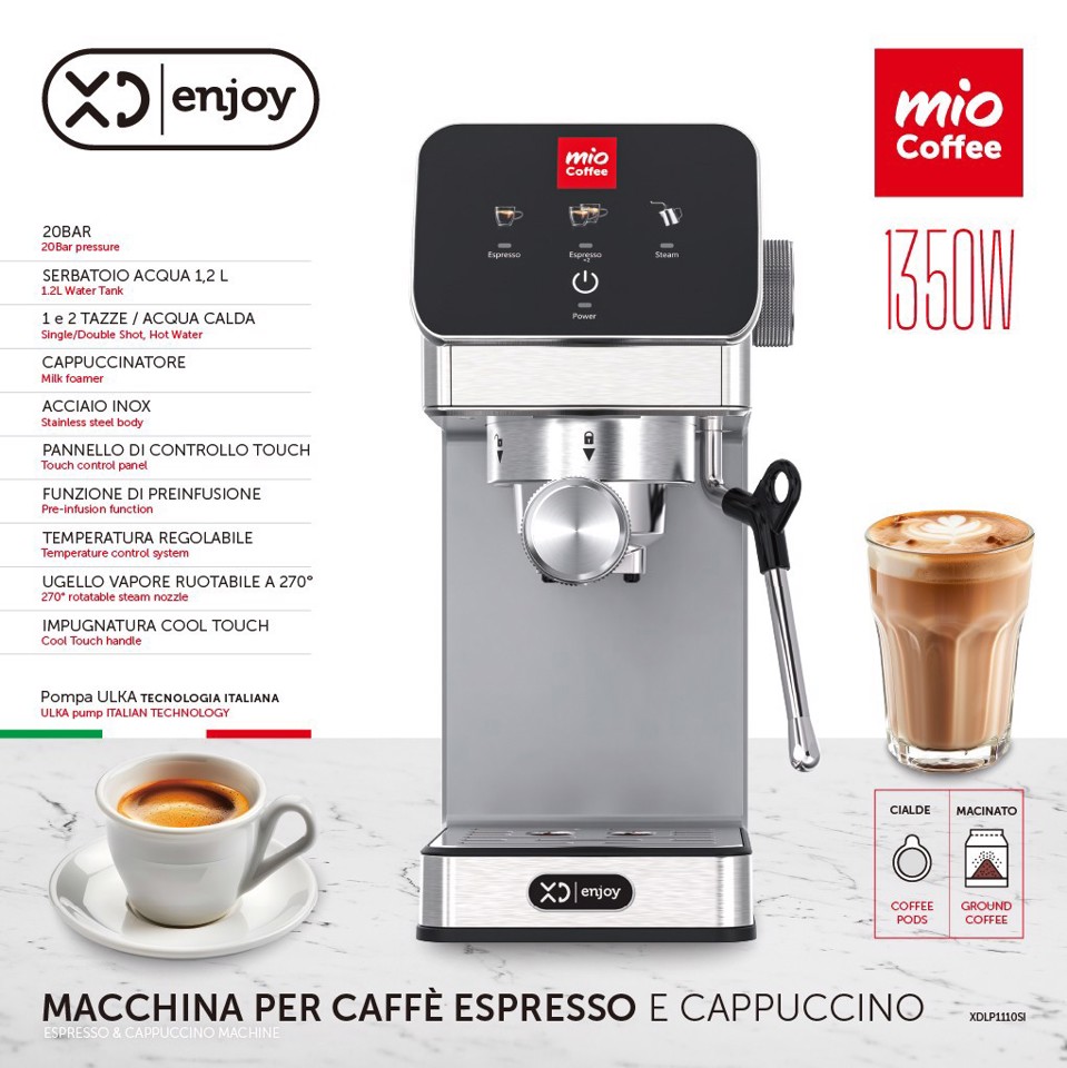XD Enjoy Macchina per Caffè a Cialde Espresso e Cappuccino 1350W