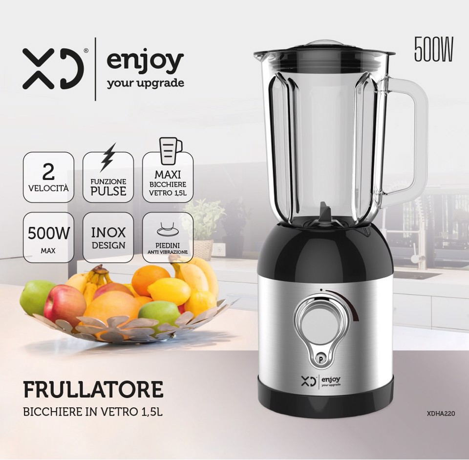 XD Enjoy XD XDHA220 Frullatore da tavolo 500 W 1,5 L Nero, Argento