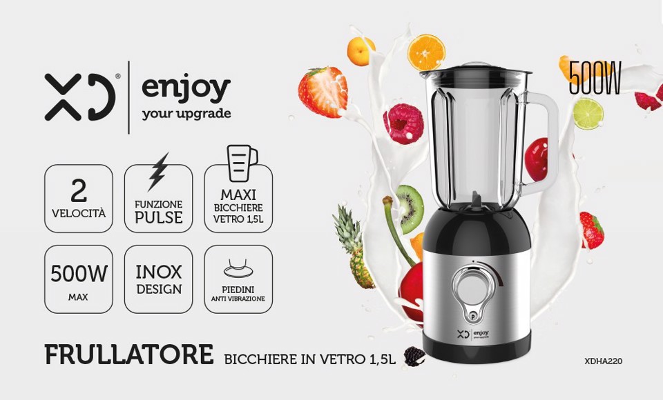 XD Enjoy XD XDHA220 Frullatore da tavolo 500 W 1,5 L Nero, Argento