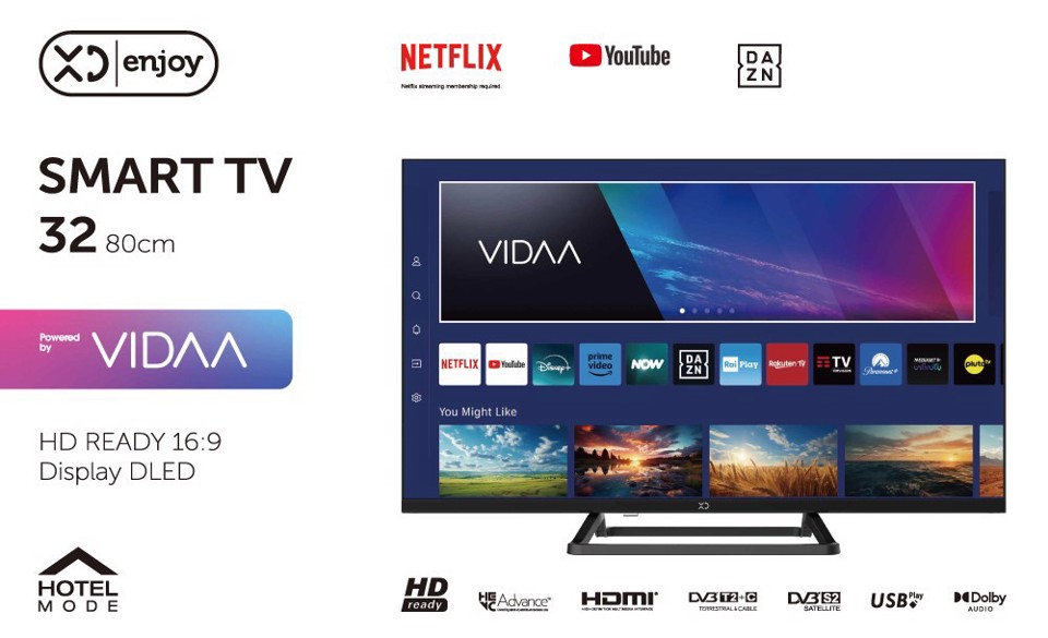 XD Enjoy XD32VH1ESAT TV 81,3 cm (32") HD Smart TV Wi-Fi Nero 180 cd/m²