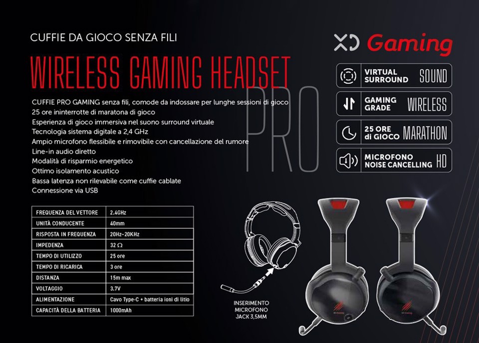 XD Enjoy XDART2411 cuffia e auricolare Cuffie Con cavo e senza cavo A Padiglione Giocare Nero, Rosso