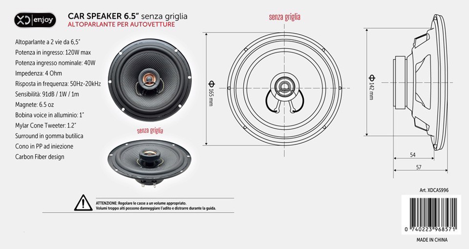 XD Enjoy XDCAS996 altoparlante auto Rotondo 2-vie 120 W 1 pz