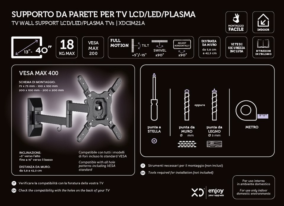 XD Enjoy XDCIM21A Supporto TV a parete 101,6 cm (40") Nero