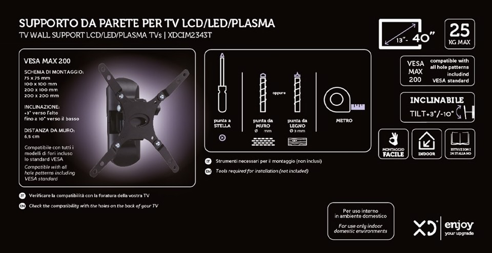 XD Enjoy XDCIM2343T Supporto TV a parete 101,6 cm (40") Nero