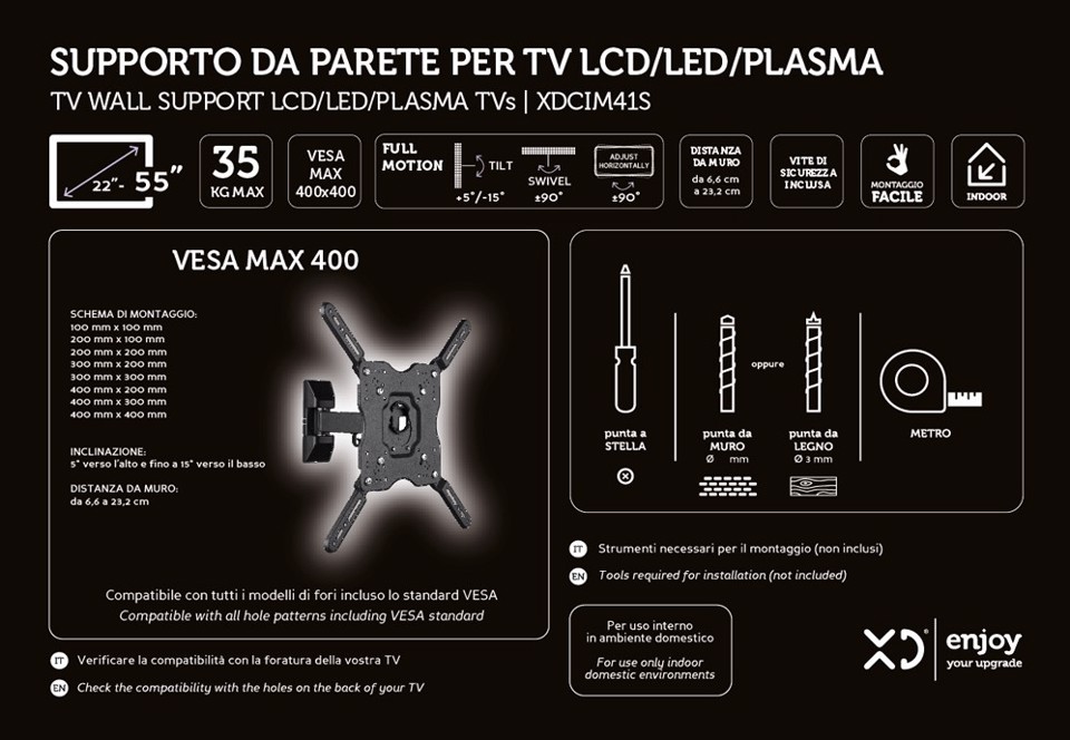 XD Enjoy XDCIM41S Supporto TV a parete 139,7 cm (55") Nero