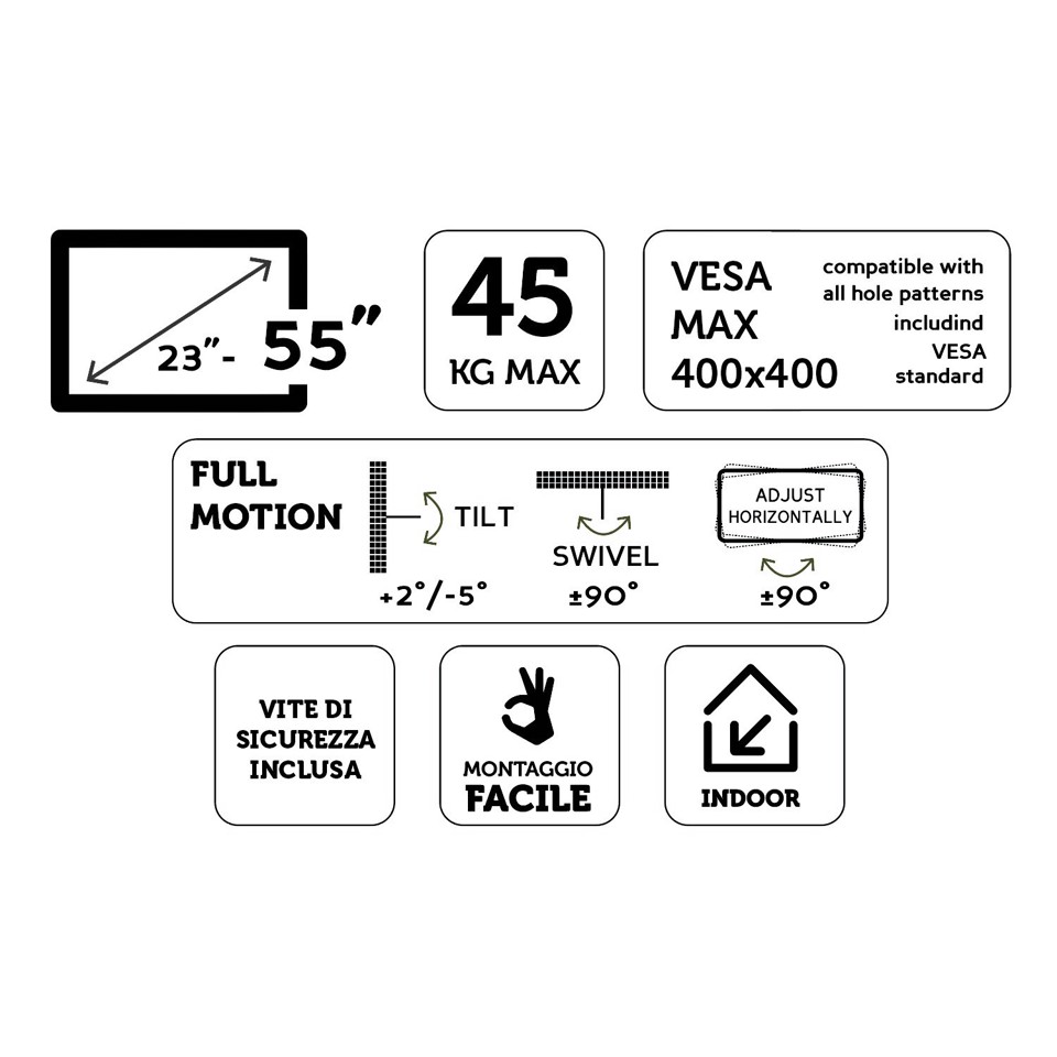 XD Enjoy XDCIM43A Supporto TV a parete 139,7 cm (55") Nero