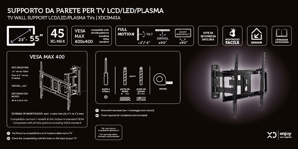 XD Enjoy XDCIM43A Supporto TV a parete 139,7 cm (55") Nero