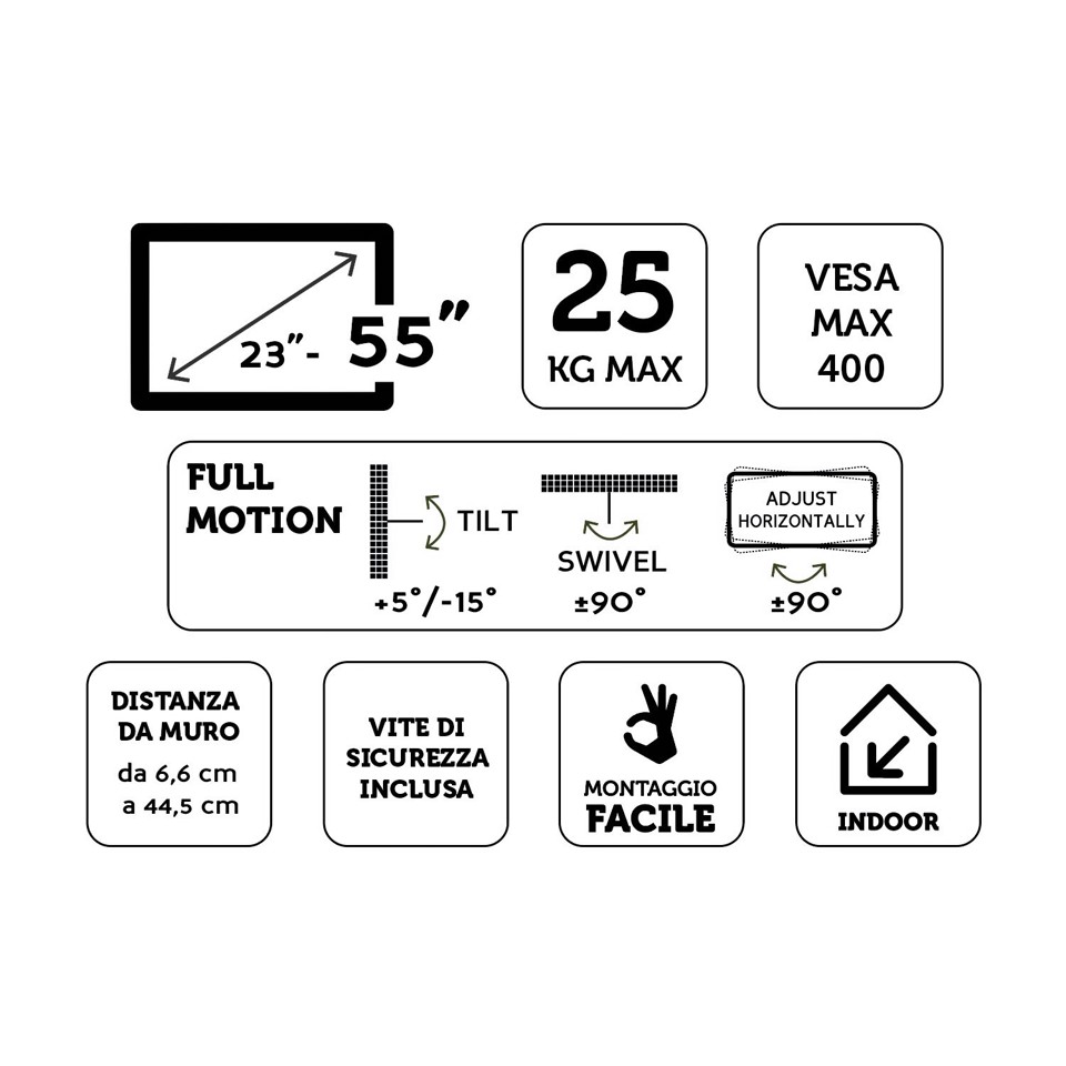 XD Enjoy XDCIM4433X Supporto TV a parete 139,7 cm (55") Nero