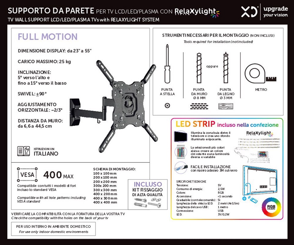 XD Enjoy XDCIM4433XLED Supporto TV a parete 139,7 cm (55") Nero