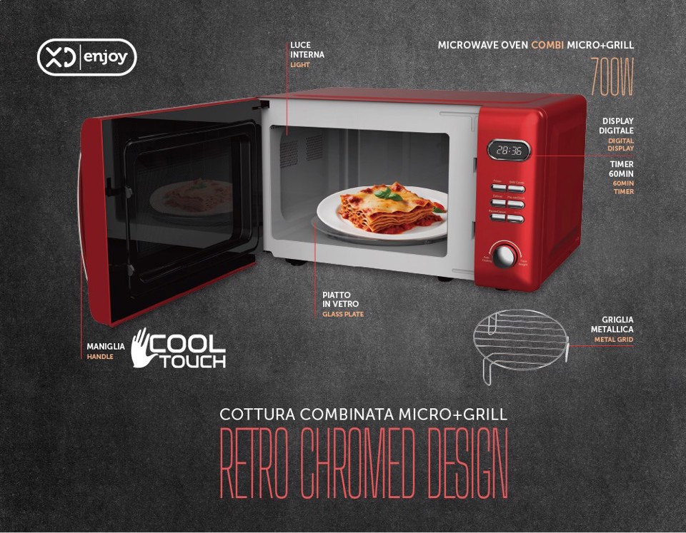 XD Enjoy XDDWUX20RD forno a microonde Rosso Microonde con grill Superficie piana 20 L 700 W
