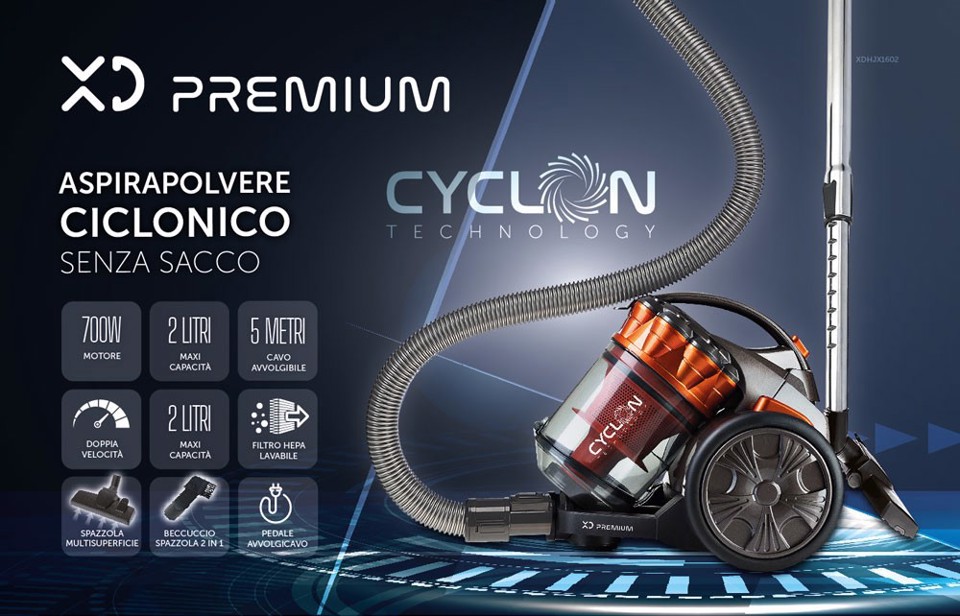 XD Premium XDHJX1602 aspirapolvere a traino 2 L A cilindro Secco 900 W Senza sacchetto