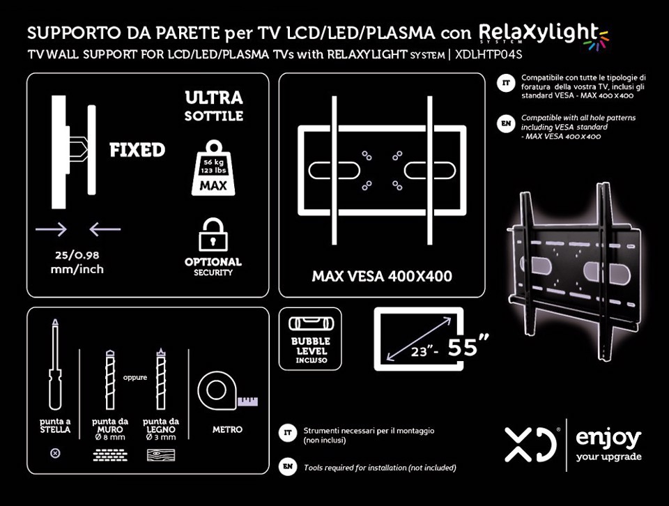 XD Enjoy XDLHTP04S Supporto TV a parete 139,7 cm (55") Nero
