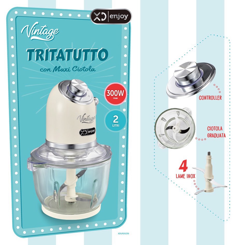 XD Vintage XDLP2030 tritaverdure elettrico 2 L 300 W Crema, Argento
