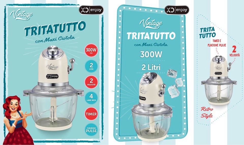 XD Vintage XDLP2030 tritaverdure elettrico 2 L 300 W Crema, Argento