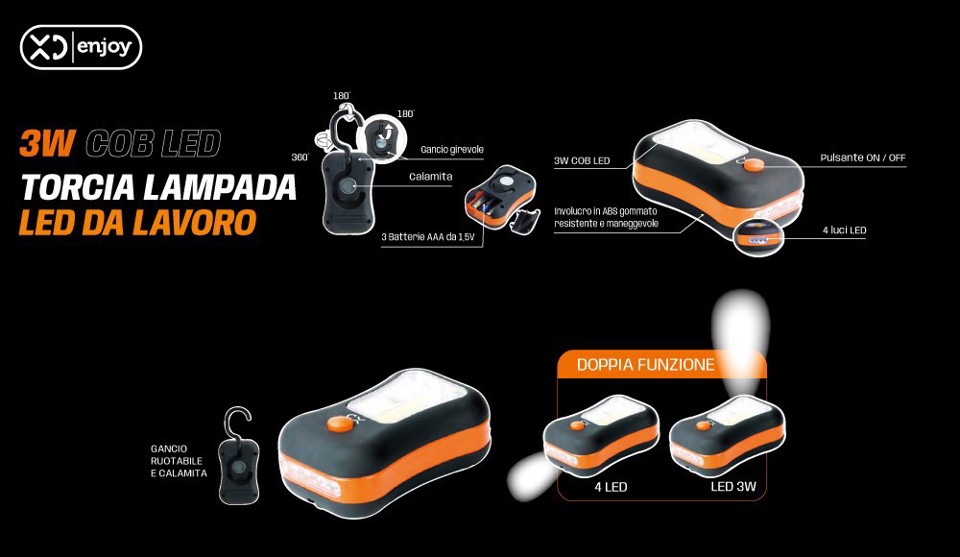 XD Enjoy XDSL7280N luce da lavoro Nero, Arancione LED 3 W