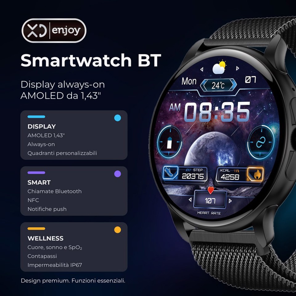 XD Enjoy XDVLD15BLK smartwatch e orologio sportivo 3,63 cm (1.43") AMOLED Digitale 466 x 466 Pixel Bianco