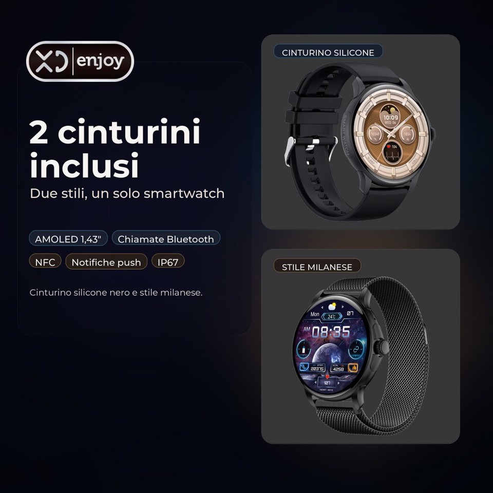 XD Enjoy XDVLD15BLK smartwatch e orologio sportivo 3,63 cm (1.43") AMOLED Digitale 466 x 466 Pixel Bianco