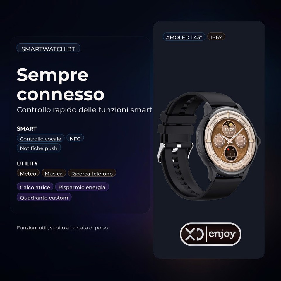 XD Enjoy XDVLD15BLK smartwatch e orologio sportivo 3,63 cm (1.43") AMOLED Digitale 466 x 466 Pixel Bianco