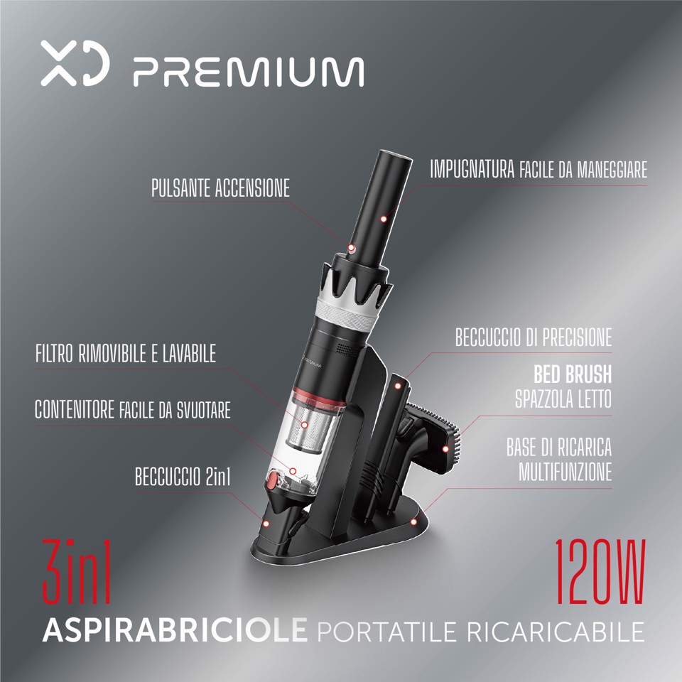 XD Premium Aspirabriciole Portatile Ricaricabile 3 in 1