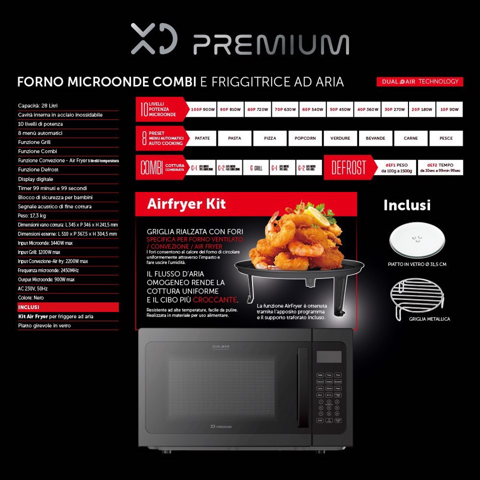 XD Premium XDDWMX28A forno a microonde Nero Microonde combinato Superficie piana 28 L 900 W