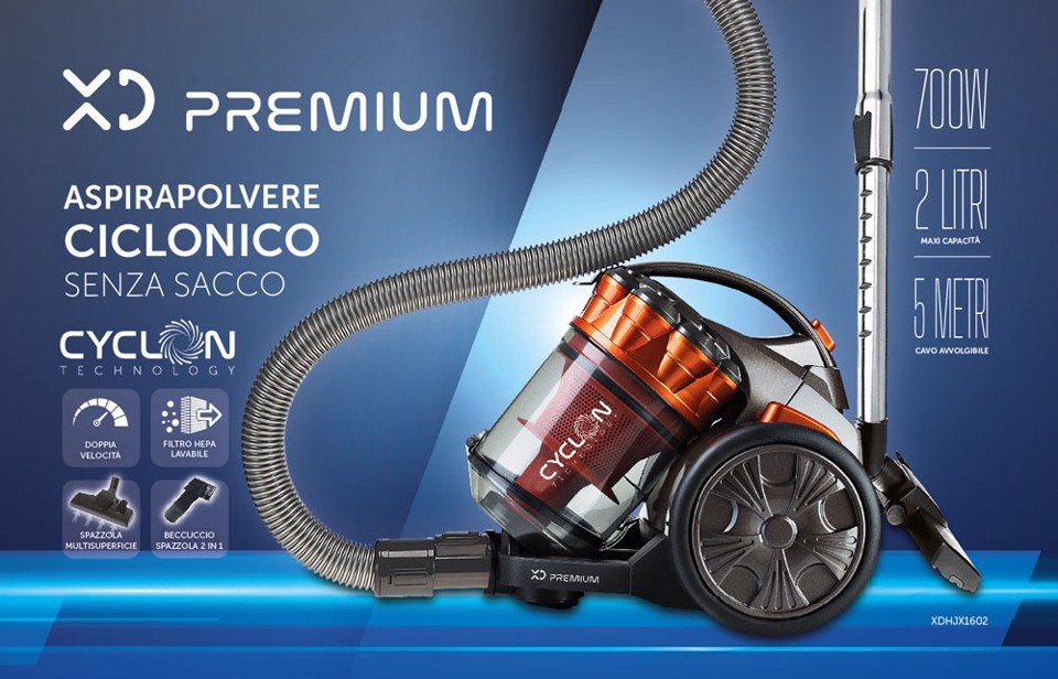 XD Premium XDHJX1602 aspirapolvere a traino 2 L A cilindro Secco 900 W Senza sacchetto