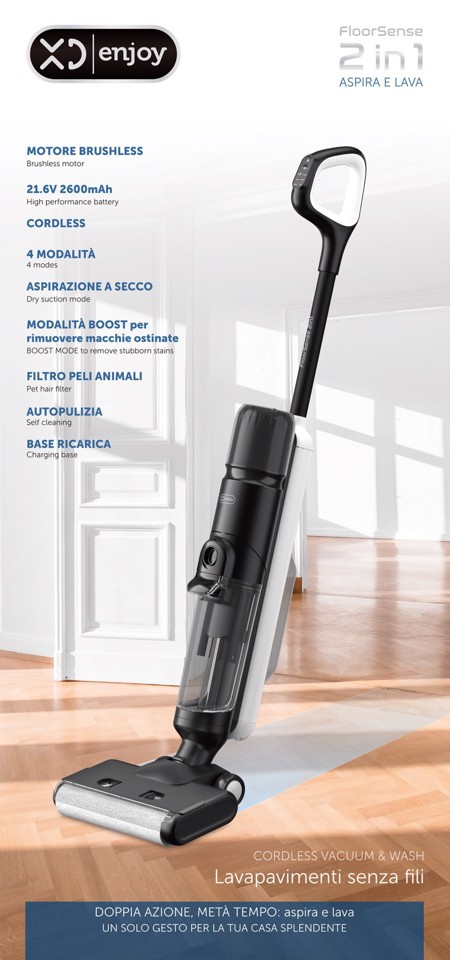 XD Premium XDSWE11M scopa elettrica Aspirapolvere a bastone 2 in 1 Batteria Secco e bagnato Senza sacchetto Nero, Bianco 2,6 Ah