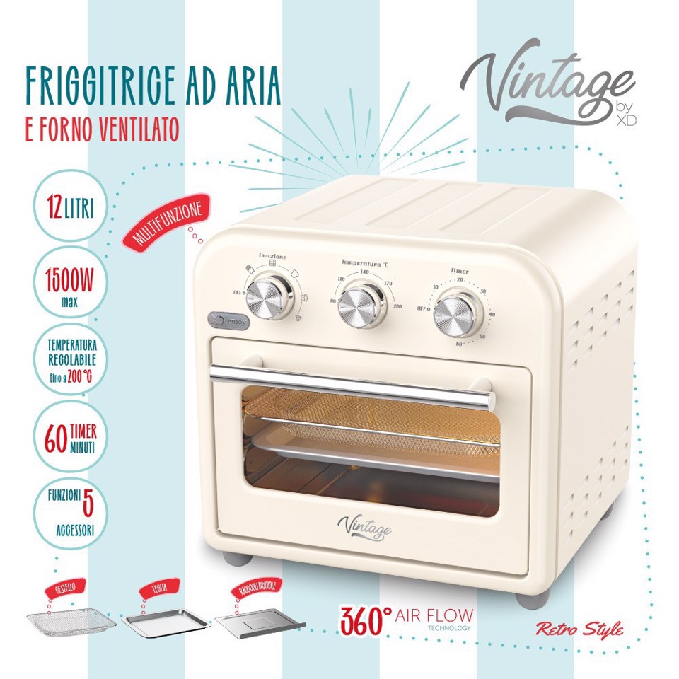 XD Vintage XDBOW1020VTG friggitrice Singolo 12 L Indipendente 1500 W Friggitrice ad aria calda Crema