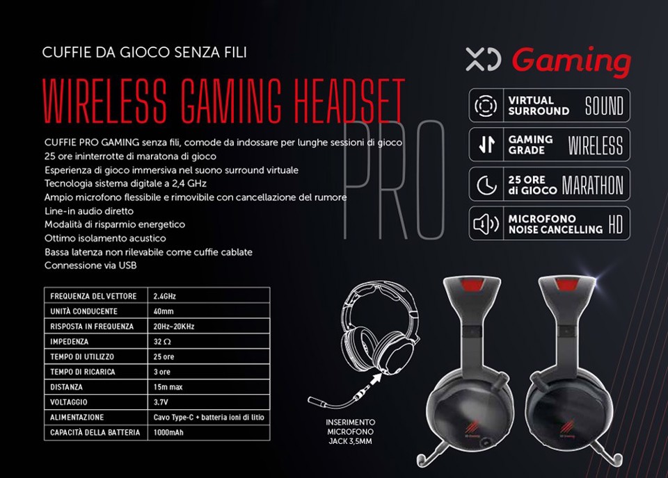 XD Enjoy XDART2411 cuffia e auricolare Cuffie Con cavo e senza cavo A Padiglione Giocare Nero, Rosso