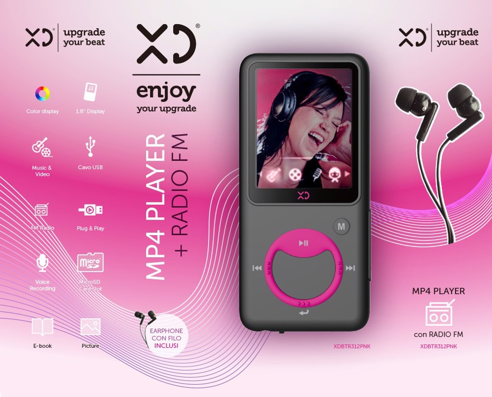 XD Enjoy XDBTR312PNK lettore e registratore MP3/MP4 Lettore MP4 Grigio, Rosa