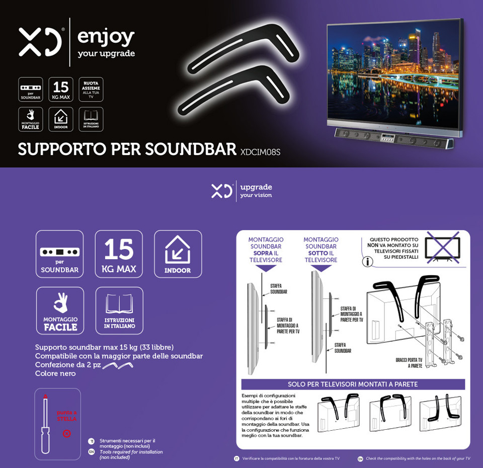XD Enjoy XDCIM08S supporto da parete per casse acustiche Staffa per TV Nero