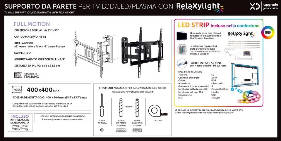 XD Enjoy XDCIM43ALED Supporto TV a parete 139,7 cm (55") Nero