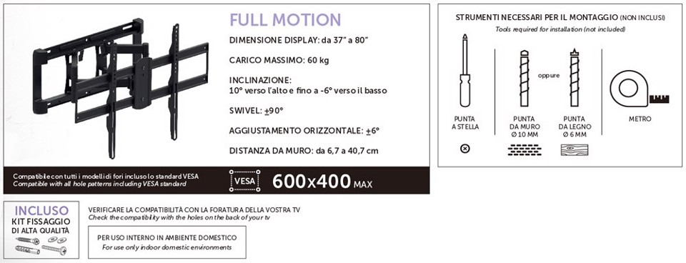 XD Enjoy XDCIM63A Supporto TV a parete 2,03 m (80") Nero
