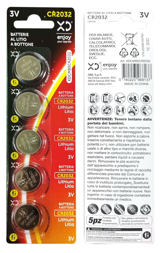 XD Enjoy XDCMB5CR2032 batteria per uso domestico Batteria monouso CR2032 Litio
