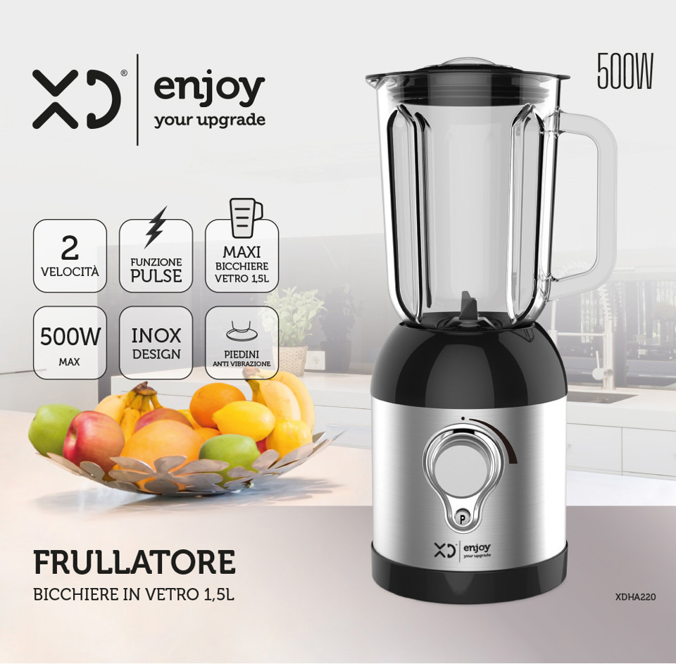 XD Enjoy XDHA220 frullatore 1,5 L Frullatore da tavolo 500 W Nero, Argento