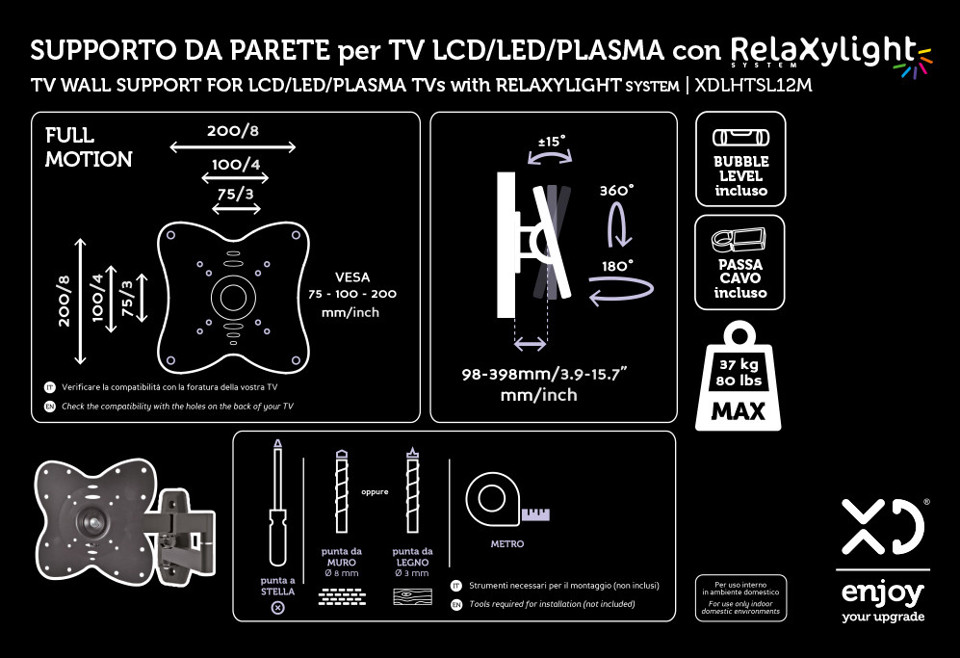 XD Enjoy XDLHTSL12M Supporto TV a parete 109,2 cm (43") Nero