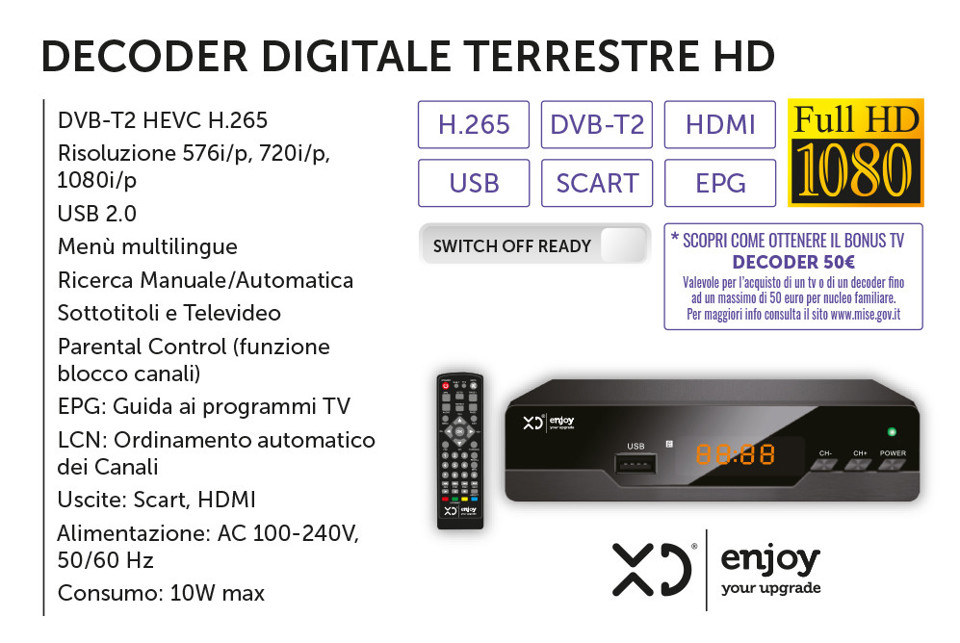 XD Enjoy XDS799 set-top box TV Terrestre Full HD Nero