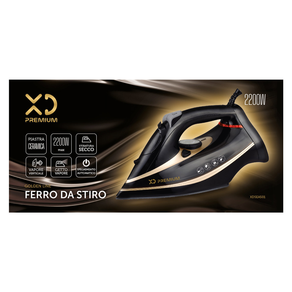 XD Premium XDSEA501 ferro da stiro Ferro da stiro a secco e a vapore Ceramica 2200 W Nero, Oro