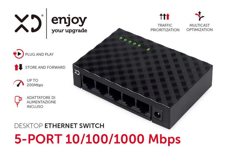 XD Enjoy XDTX55BLK switch di rete Gigabit Ethernet (10/100/1000) Nero