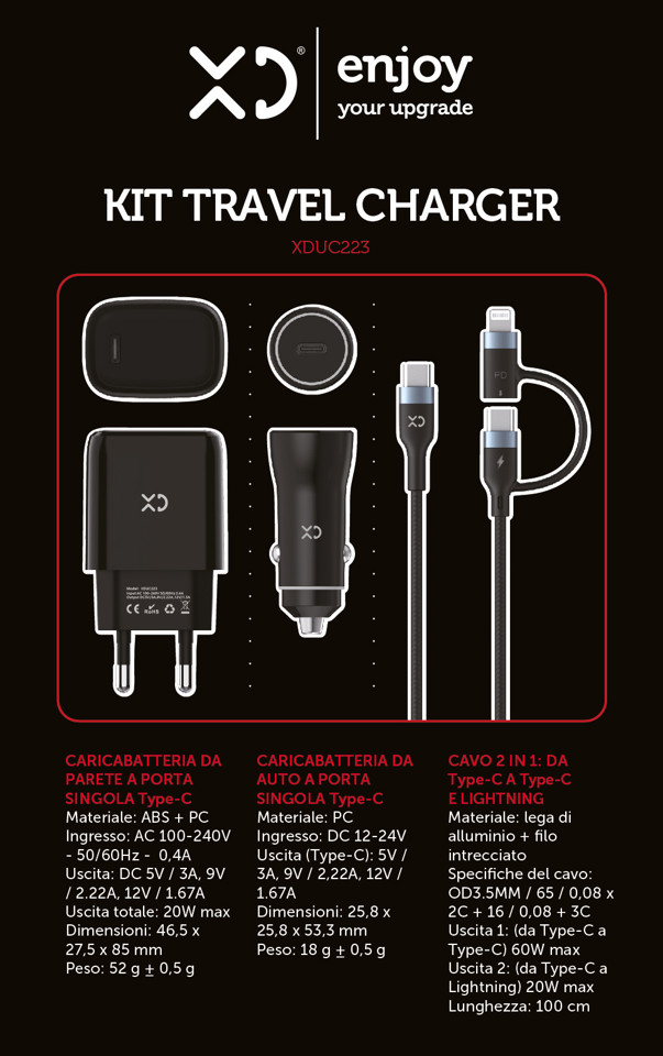 XD Enjoy XDUC223 Caricabatterie per dispositivi mobili Nero Auto, Interno